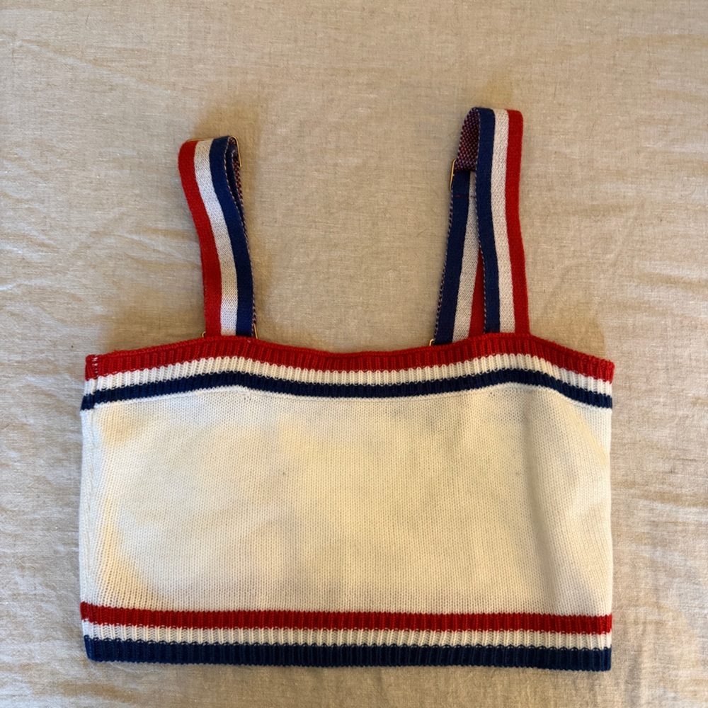 Show me your MuMu Red White Blue Striped Knit Crop Top